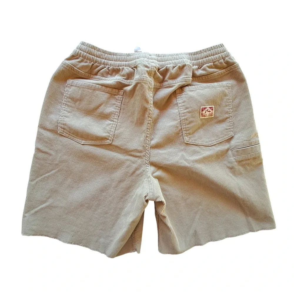 Rusty Mens Corduroy Shorts Tan Beige Elastic Waist Raw Hem Size Large Surf Skate